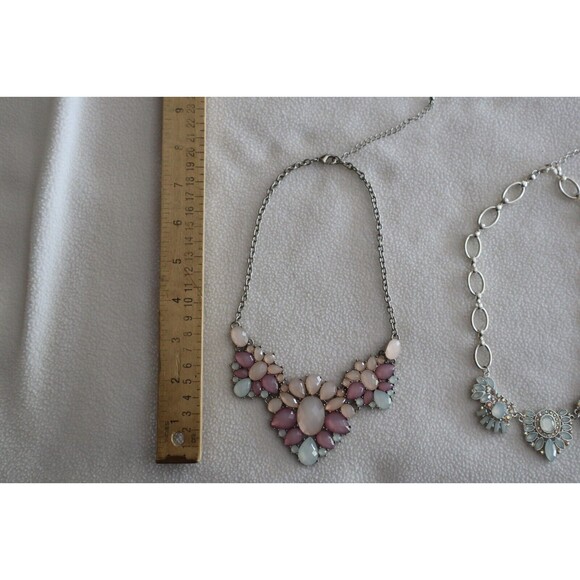 2x Necklace Lot Blue Purple Pink Rhinestone Pastel Teardrop Aurora Borealis - Picture 5 of 11